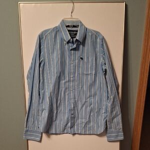 Abercrombie & Fitch Light Blue and White Striped Shirt